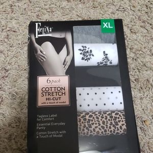 Felina XL 6 pack cotton stretch hi-cut panties.